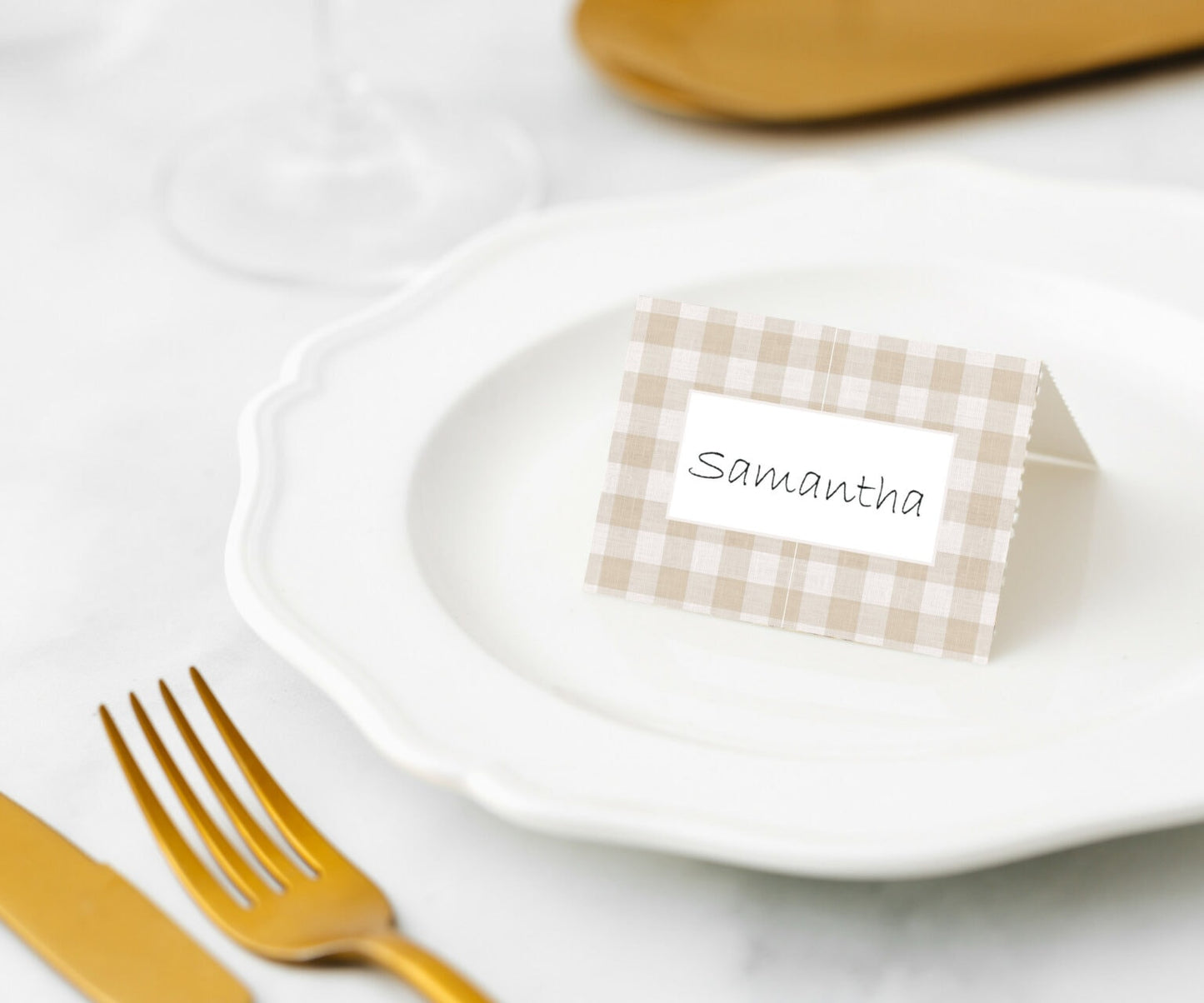 Linen (Gingham Natural) Place Cards- 45pk- Manor Road