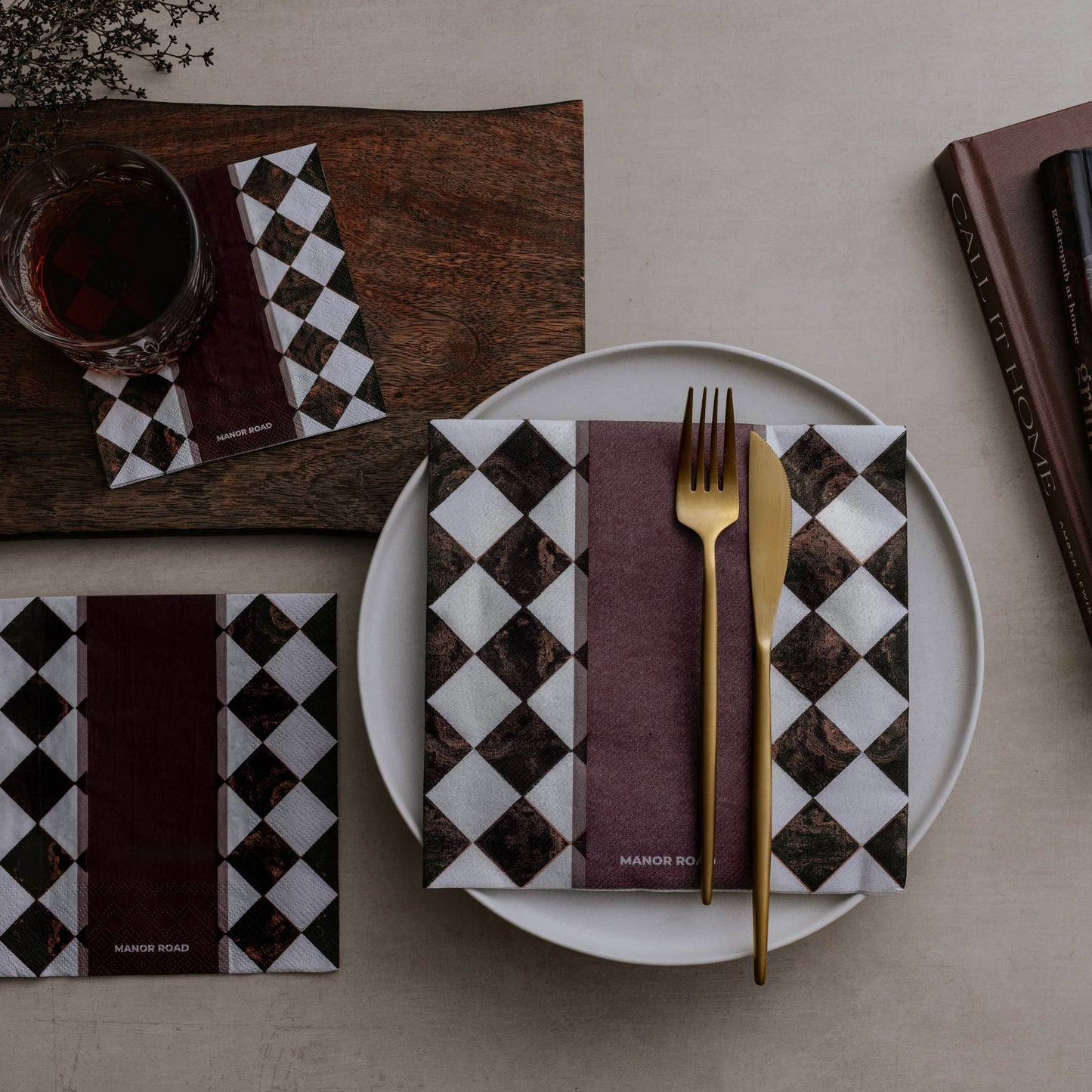 Marbled Bordeaux Cocktail Paper Napkin- Manor Road