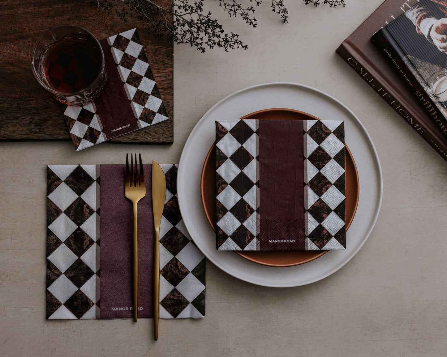 Marbled Bordeaux Luncheon Paper Napkin- 20pk- Manor Road