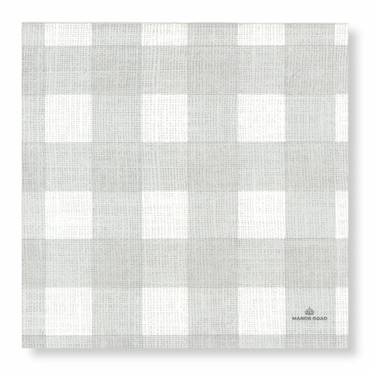 Linen Gingham Soft Grey Dinner Paper Napkin- 20pk- Manor Road