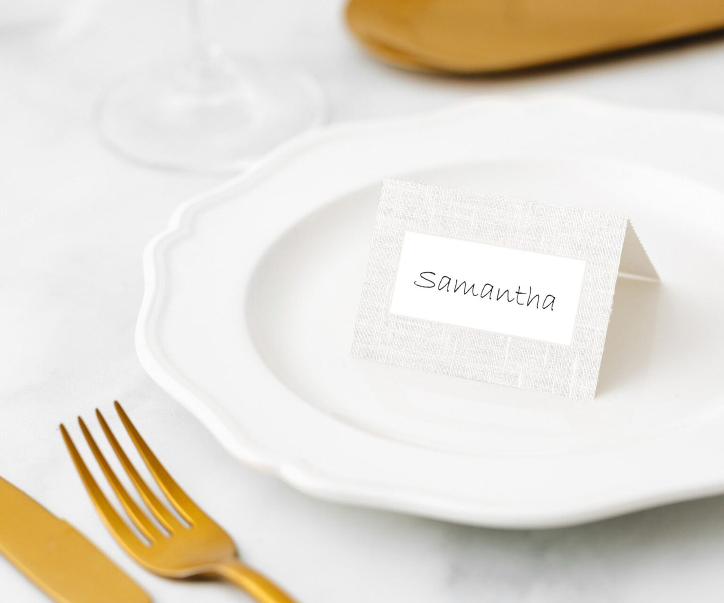 Linen (White) Place Cards- 45pk- Manor Road
