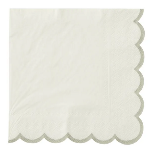 Halcyon Scallop White & Silver Luncheon Paper Napkin- 20pk- Assemble