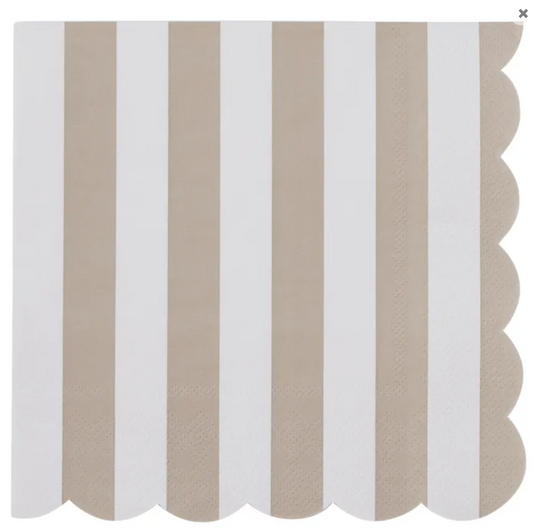 Carnival Scallop Taupe Stripe Luncheon Paper Napkin- 20pk- Assemble