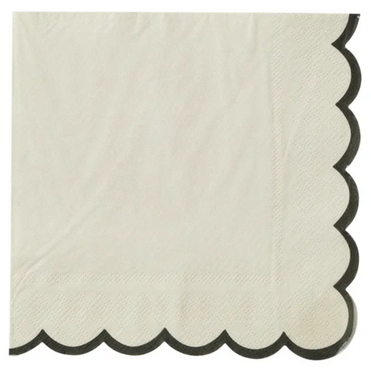 Halcyon Scallop Ivory & Black Luncheon Paper Napkin- 20pk- Assemble