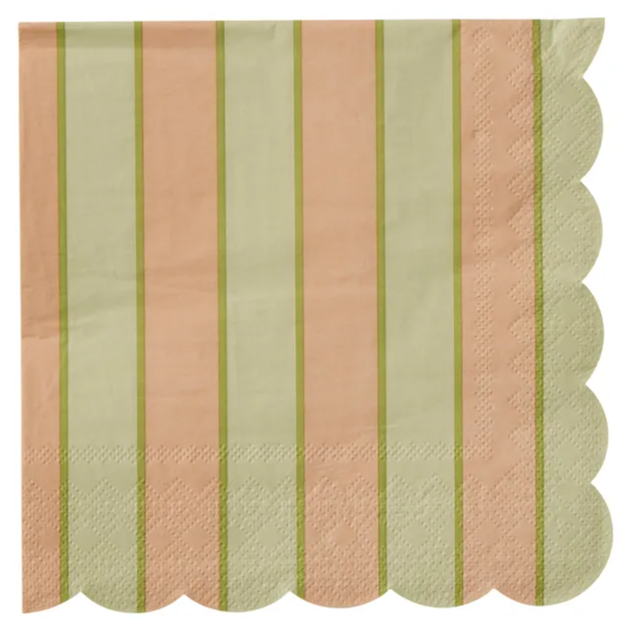 Carnival Scallop Peach & Green Stripe Luncheon Paper Napkin- 20pk- Assemble