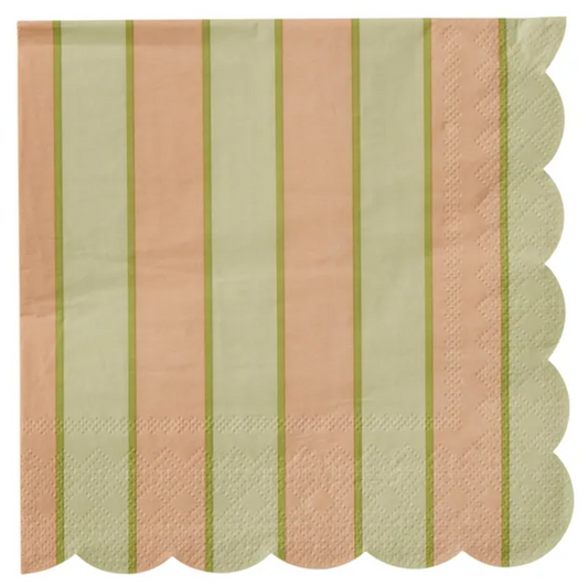 Carnival Scallop Peach & Green Stripe Luncheon Paper Napkin- 20pk- Assemble