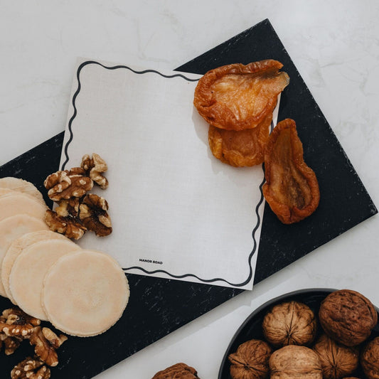 Linen Scallop White & Black Cheeseboard Presentation Card- 8 Cards- Manor Road