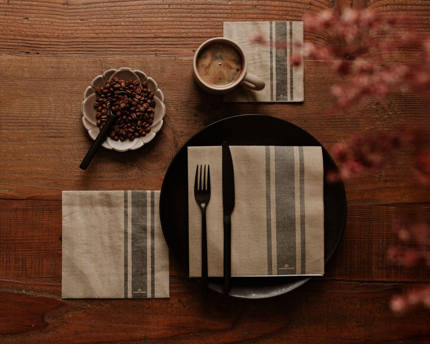 Coffee Stripe Linen Luncheon Paper Napkin- 20pk- Manor Road