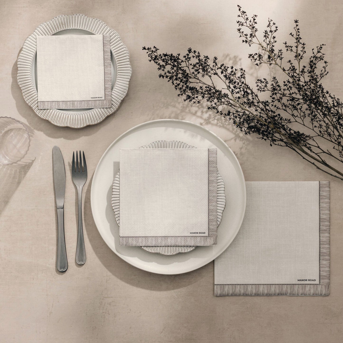 Fringe Beige Dinner Paper Napkins- 20pk- Manor Road