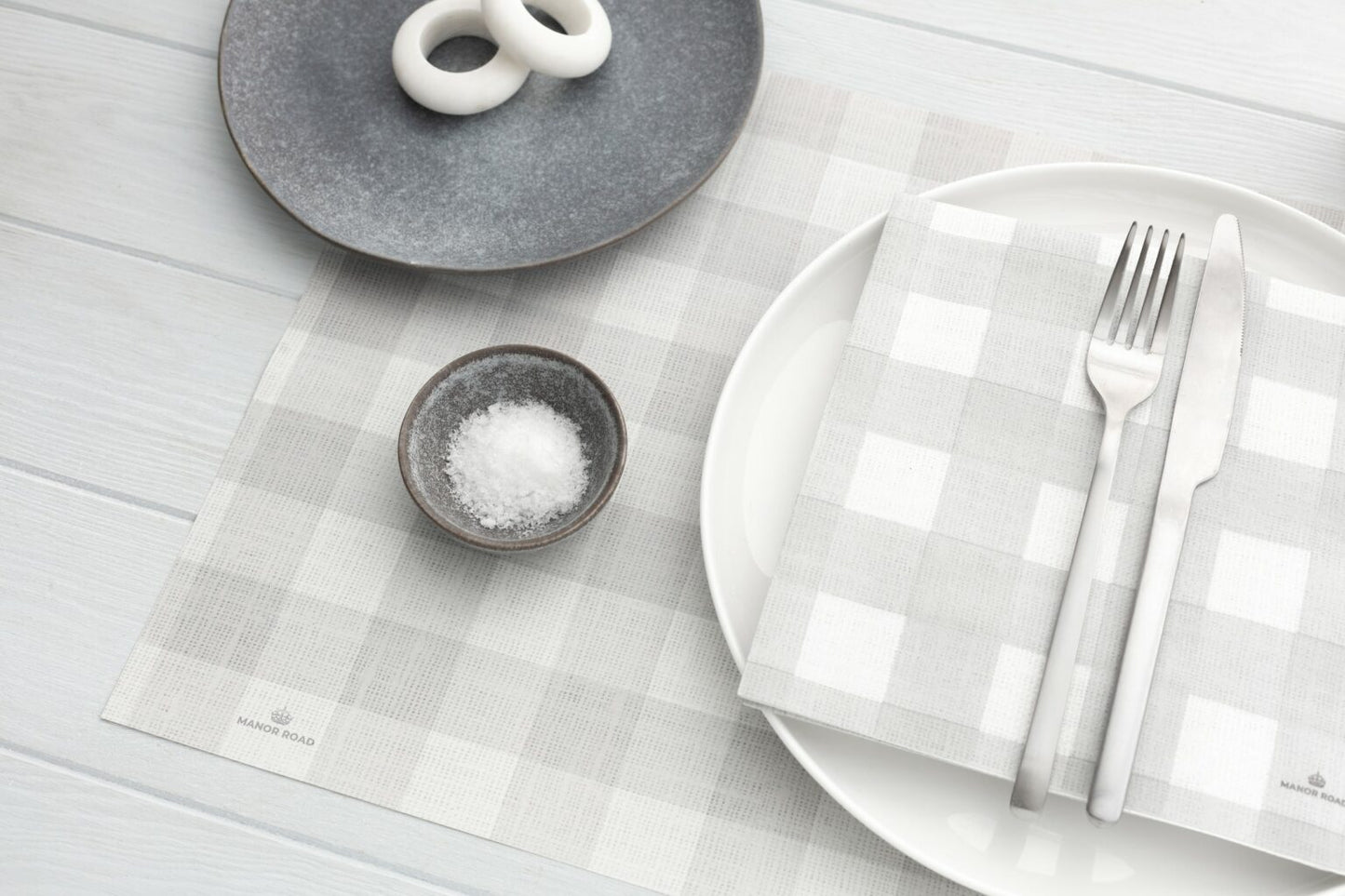 Soft Grey Gingham Paper Placemat Pad- 30 Sheets- Manor Road