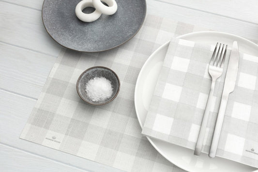 Soft Grey Gingham Paper Placemat Pad- 30 Sheets- Manor Road