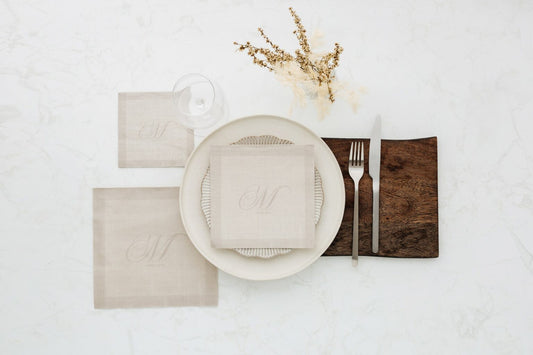 Linen (Monogram Beige) Dinner Paper Napkins- 20pk-Manor Road