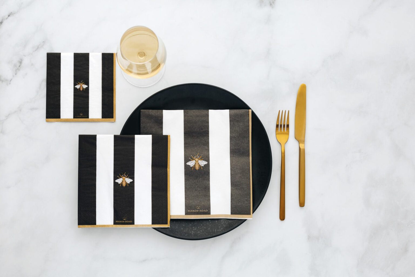 Striped Bee Luncheon Paper Napkin- 20pk- Manor Road