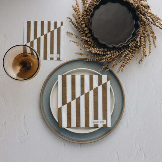 Toffee Stripe Cocktail Paper Napkins- 20pk- Manor Road